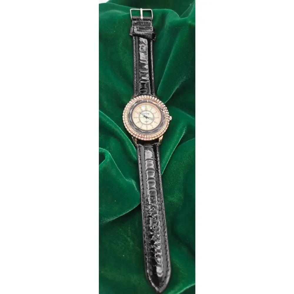GoGoey Floating Caviar Bead Watch Black Rhinestone Rose Gold Band WORKING
